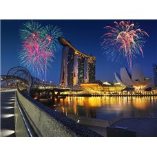 Картина на холсте по фото Модульные картины Печать портретов на холсте Фейерверк над Сингапуром - Фотообои Современный город|Ночной город