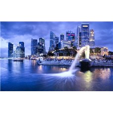 Картина на холсте по фото Модульные картины Печать портретов на холсте Фонтан в Сингапуре - Фотообои Современный город|Ночной город