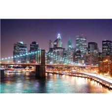 Картина на холсте по фото Модульные картины Печать портретов на холсте Бруклинский мост в ночном Нью-Йорк - Фотообои Современный город|Нью-Йорк