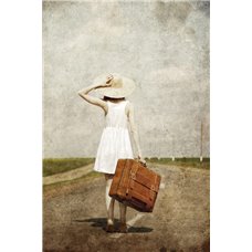 Картина на холсте по фото Модульные картины Печать портретов на холсте Девочка с чемоданом - Фотообои винтаж