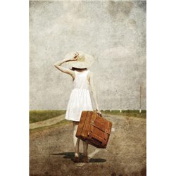 Девочка с чемоданом - Фотообои винтаж - Модульная картины, Репродукции, Декоративные панно, Декор стен