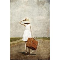 Портреты картины репродукции на заказ - Девочка с чемоданом - Фотообои винтаж