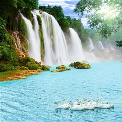 Водопад и голубое озеро - Фотообои водопады - Модульная картины, Репродукции, Декоративные панно, Декор стен