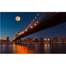 Картина на холсте по фото Модульные картины Печать портретов на холсте Луна над Манхэттенским мостом - Фотообои Современный город|Нью-Йорк
