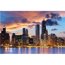 Картина на холсте по фото Модульные картины Печать портретов на холсте Закат в Чикаго - Фотообои Современный город|Чикаго