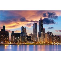 Закат в Чикаго - Фотообои Современный город|Чикаго - Модульная картины, Репродукции, Декоративные панно, Декор стен