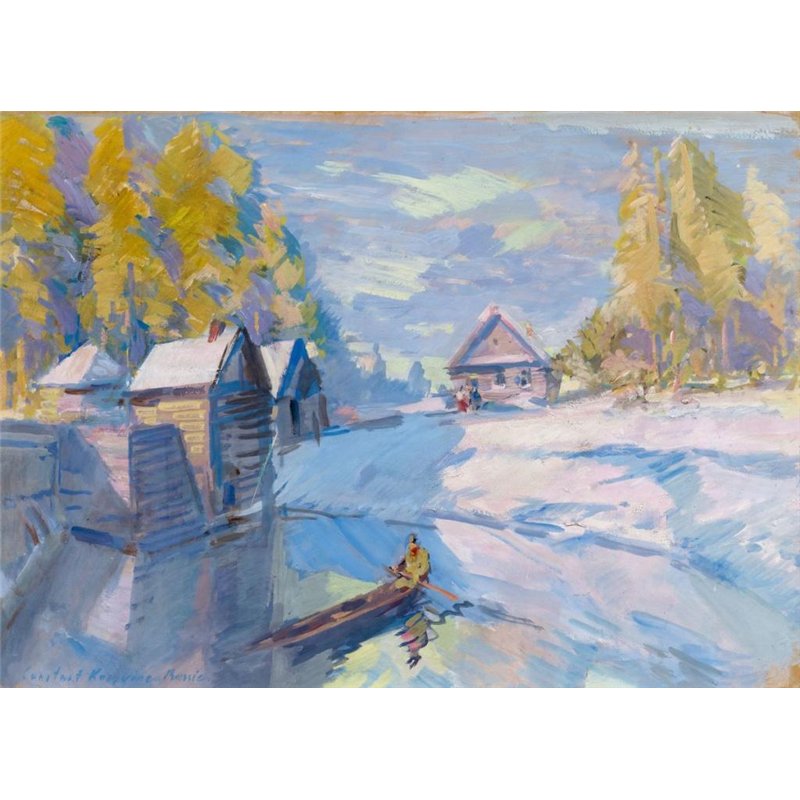 Зимний пейзаж с лодкой