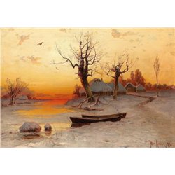 Зимний пейзаж с закатом