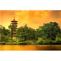 Портреты картины репродукции на заказ - Пагода в саду, Япония - Фотообои архитектура|Восток