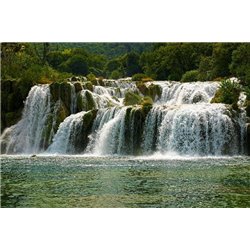 Каскадный водопад в лесу - Фотообои водопады - Модульная картины, Репродукции, Декоративные панно, Декор стен