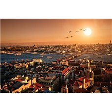 Картина на холсте по фото Модульные картины Печать портретов на холсте Закат в Стамбуле - Фотообои Старый город
