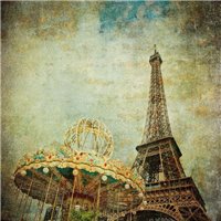 Портреты картины репродукции на заказ - Французская карусель и Эйфелева башня, Париж - Фотообои винтаж|Прованс