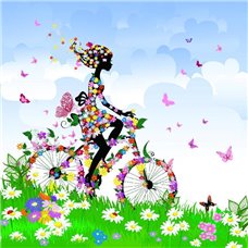 Картина на холсте по фото Модульные картины Печать портретов на холсте Девушка на велосипеде - Фотообои Арт