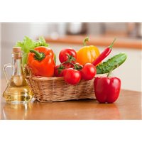Масло и овощи в корзинке - Фотообои Еда и напитки|овощи