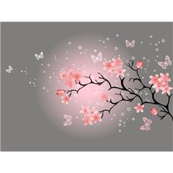 Бабочки над веточкой - Фотообои цветы|сакура - Модульная картины, Репродукции, Декоративные панно, Декор стен