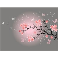 Бабочки над веточкой - Фотообои цветы|сакура