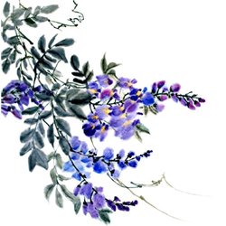 Цветущая ветка с синими цветами - Фотообои Арт - Модульная картины, Репродукции, Декоративные панно, Декор стен