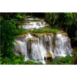 Каскадный водопад в зеленом лесу - Фотообои водопады - Модульная картины, Репродукции, Декоративные панно, Декор стен