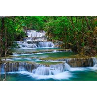 Портреты картины репродукции на заказ - Каскадный водопад в лесу - Фотообои водопады