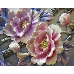 Крупные розы на ветвях - 3D фотообои|3D цветы