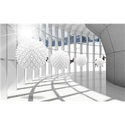 Тоннель с белыми сферами - 3D фотообои|3D расширяющие пространство
