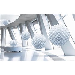 Белая комната с шарами - 3D фотообои|3D расширяющие пространство