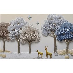 Олени в лесу - 3D фотообои|3Д обои для зала