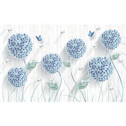 Голубые цветы - 3D фотообои|3D цветы