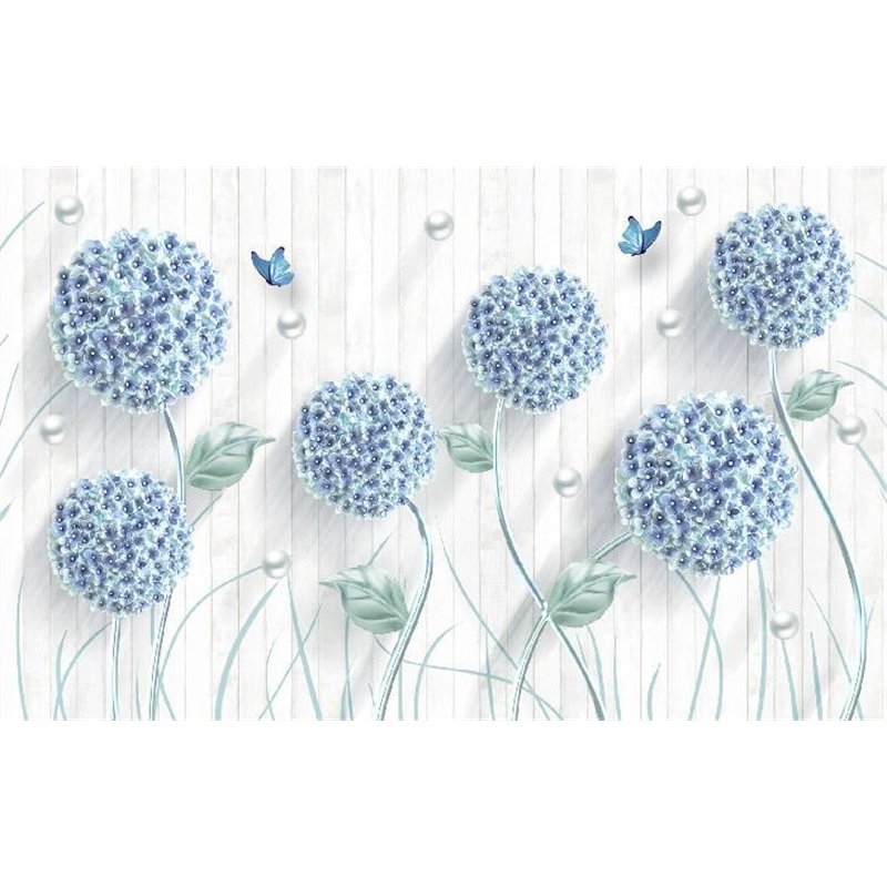 Голубые цветы - 3D фотообои|3D цветы