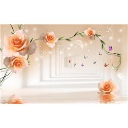 Розы на ветке в тоннеле - 3D фотообои|3D цветы