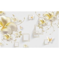 Цветы плюмерии - 3D фотообои|3Д обои для зала