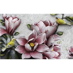 Яркие птицы на цветах - 3D фотообои|3Д обои для зала