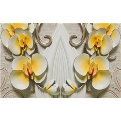 Желтоватые орхидеи - 3D фотообои|3Д обои для зала