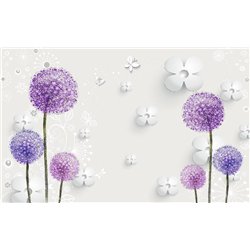 Сиреневые одуванчики - 3D фотообои|3Д обои для зала