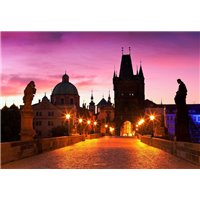 Портреты картины репродукции на заказ - Ночной Карлов мост - Фотообои Старый город|Прага