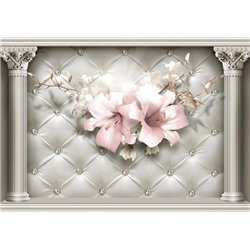 Лилии на стене розовые - 3D фотообои|3Д обои для зала