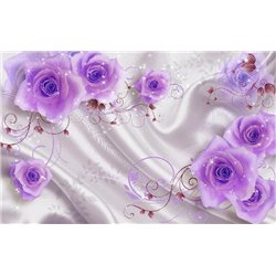 Фиолетовые розы на атласе - 3D фотообои|3Д обои в спальню