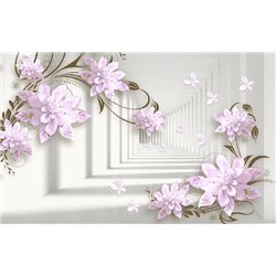 Длинный тоннель с сиреневыми цветами - 3D фотообои|3D расширяющие пространство