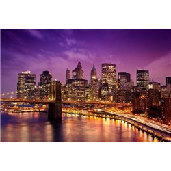 Бруклинский мост и огни ночного города - Фотообои Современный город|Нью-Йорк - Модульная картины, Репродукции, Декоративные панно, Декор стен
