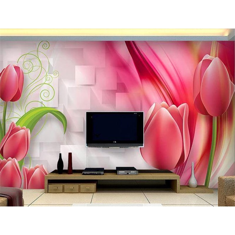 Розовые тюльпаны - 3D фотообои|3D цветы