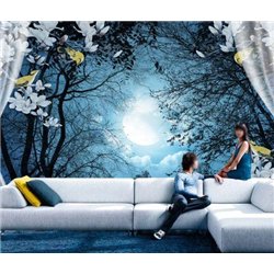 Ветка белых цветов - 3D фотообои|3D цветы