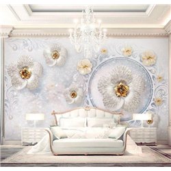 Цветы с золотой серединкой - 3D фотообои|3D цветы