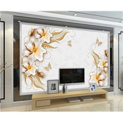 Золотая роспись - 3D фотообои|3D цветы