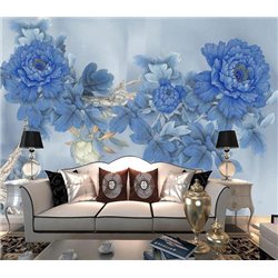 Синие пионы - 3D фотообои|3D цветы