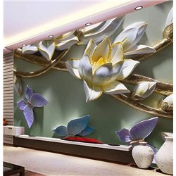 Бабочки у цветков - 3D фотообои|3D цветы