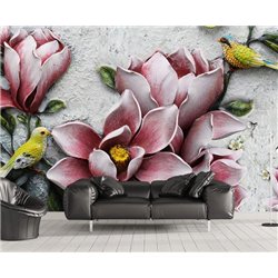 Желтые попугайчики - 3D фотообои|3D цветы