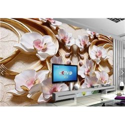 Орхидеи с позолоченными лепестками - 3D фотообои|3D цветы