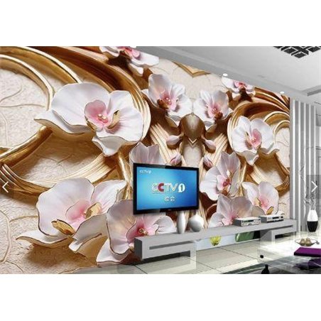 Орхидеи с позолоченными лепестками - 3D фотообои|3D цветы