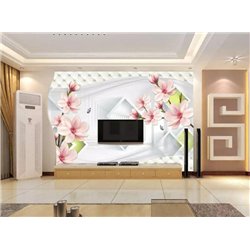 Розовые цветы на ветвях - 3D фотообои|3D цветы