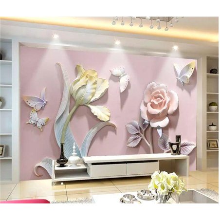 Бабочки вокруг цветов - 3D фотообои|3D цветы
